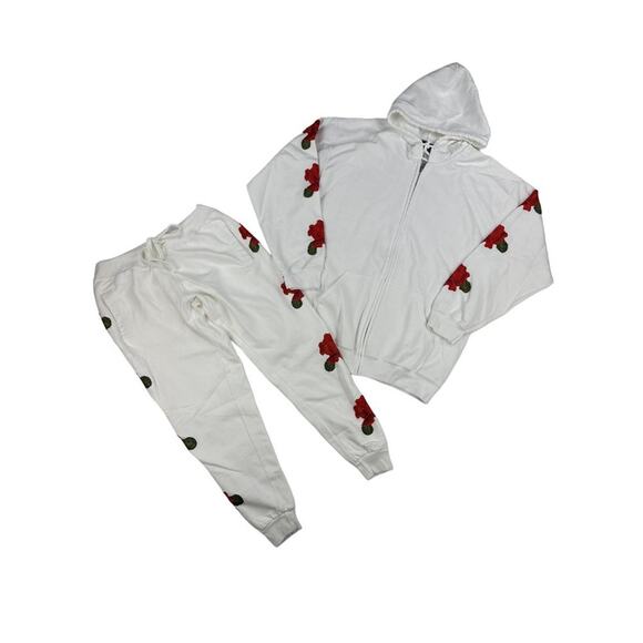 Carmar - Red Rose Detail Zip Front Hoodie & Matching Sweatpants in White Red - Picture 1 of 5